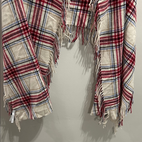 Talbots Red and Cream Plaid Fringe Wrap - Picture 3 of 7